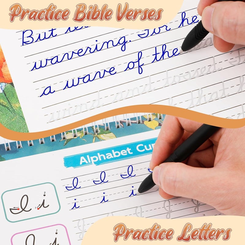 Zazopup Grooved Cursive Handwriting Workbook for Kids 5-12 & Adults,Reusable Magic Practice Books with Disappearing Ink Pens,Grooved Kids Writing Book Cursive Workbook with Words Letters Bible Verses Sentence - Image 2
